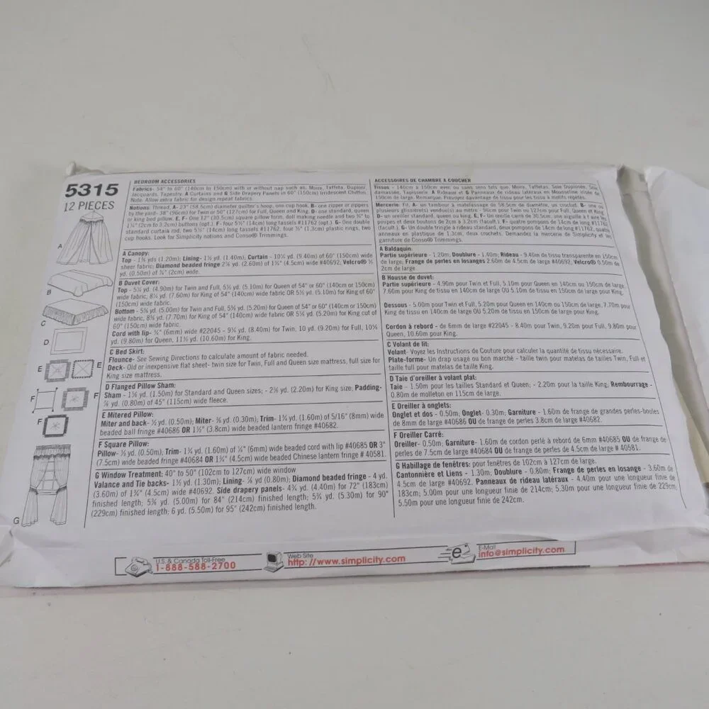 Simplicity 5315 Sewing Pattern UNCUT Canopy, Duvet Cover, Bed Skirt, etc - Picture 6 of 9